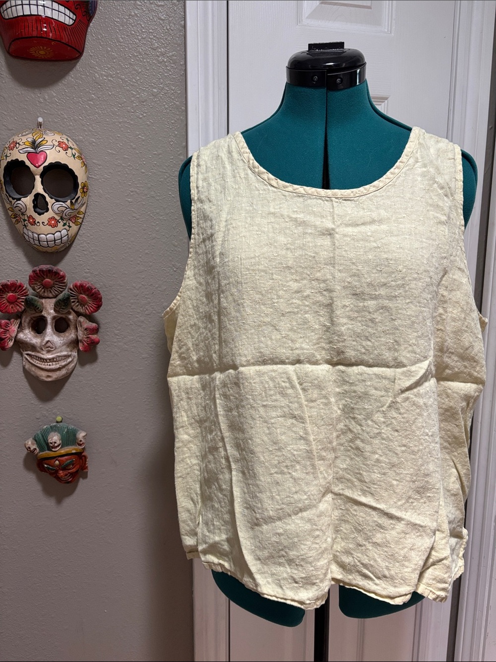 Women's FLAX lemon yellow Sleeveless 100% Linen Tank Top